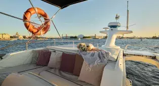 Водная прогулка на яхте Sealine 43 Monte Carlo по центру СПб. До 11 гостей. Подходит для девичников, праздников и уютного отдыха.